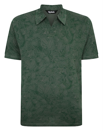 Bigdude Floral Print Relaxed Collar Polo Shirt Sage Green Tall
